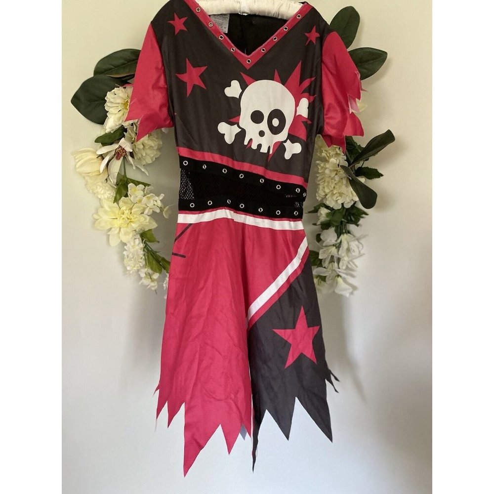 Girls Spirit Halloween Tween Pirate Dress with Skull Size Large‎ Hot Pink Black